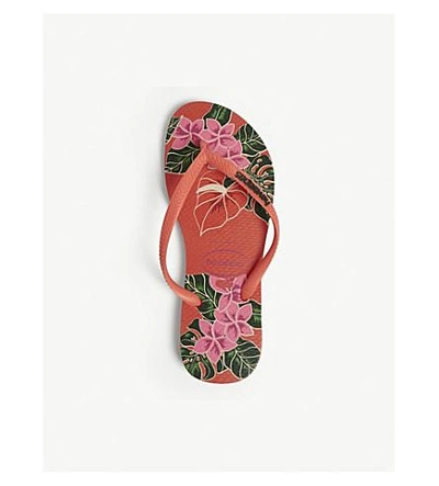 Shop Havaianas Slim Floral-print Rubber Flip-flops In Coral New