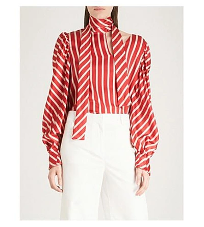 Shop Silvia Tcherassi Juliette Silk-blend Top In Red White Stripes