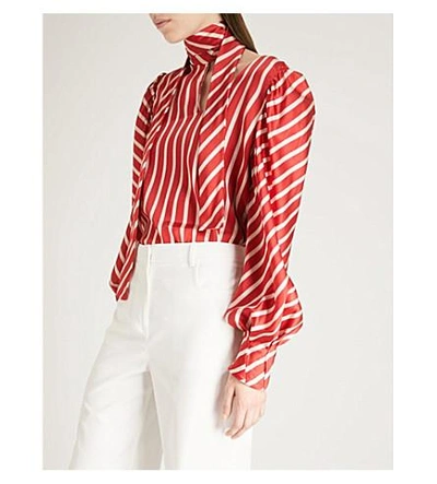 Shop Silvia Tcherassi Juliette Silk-blend Top In Red White Stripes