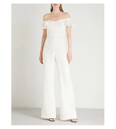 Shop Alexis Edlyn Off-the-shoulder Floral-lace Jumpsuit In Ivory Lace