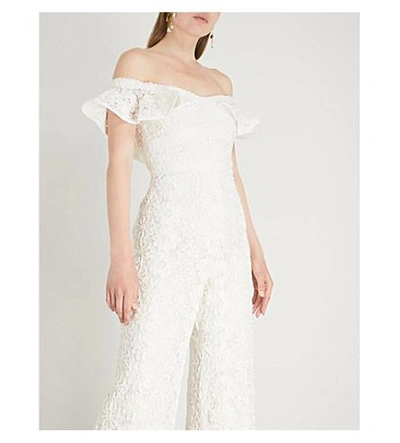 Shop Alexis Edlyn Off-the-shoulder Floral-lace Jumpsuit In Ivory Lace