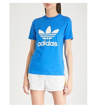 Shop Adidas Originals Trefoil Stretch-jersey T-shirt In Bluebird