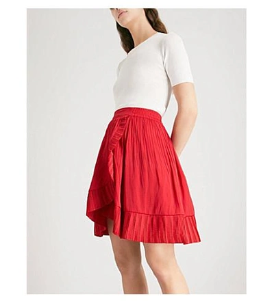 Shop Maje High-rise Pleated Skirt In Red