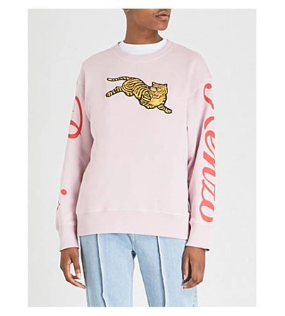 Shop Kenzo Tiger-embroidered Cotton-jersey Sweatshirt In Pastel Pink