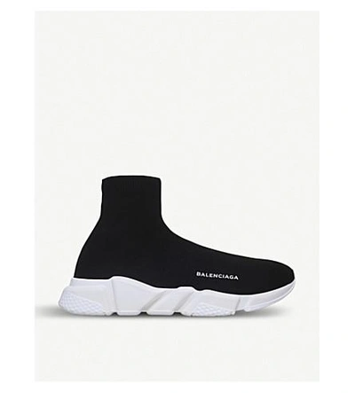 Shop Balenciaga Mens Blk/white Speed Woven Mid-top Trainers