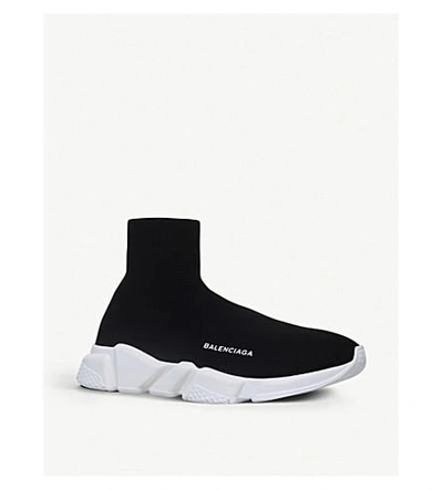 Shop Balenciaga Mens Blk/white Speed Woven Mid-top Trainers