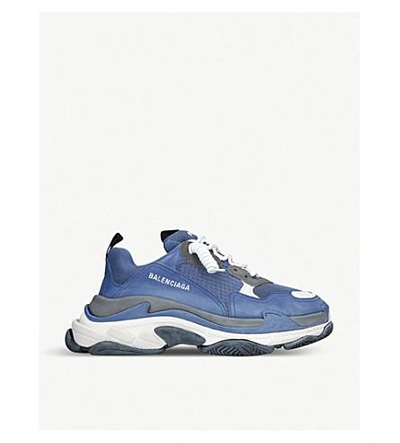 Shop Balenciaga Triple S Runner Leather And Mesh Trainers In Navy
