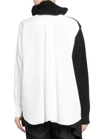 Shop Sacai Wool Shirting Turtleneck Sweater In Black White