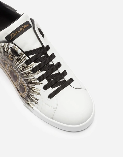 Shop Dolce & Gabbana Printed Calfskin Portofino Sneakers In White