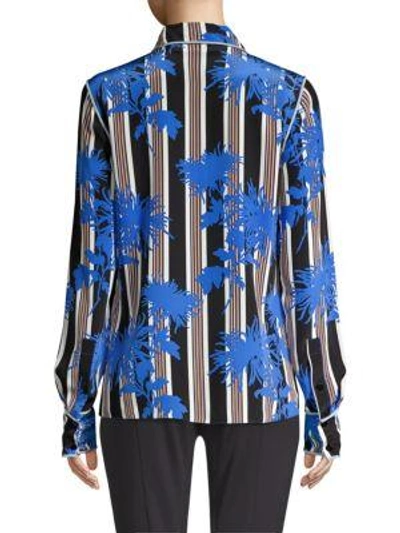 Shop Diane Von Furstenberg Stripe Button-down Silk Shirt In Shelford Black Arctic