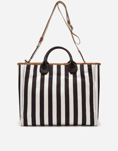 Shop Dolce & Gabbana Capri Wicker Shopping Handbag In White