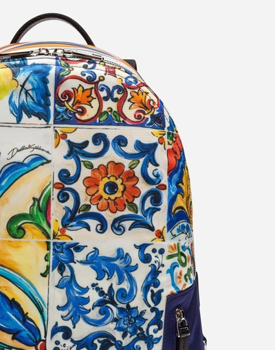 Shop Dolce & Gabbana Printed Nylon Vulcano Backpack In Majolica Print