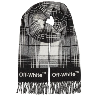 Shop Off-white Black Checked Wool-blend Scarf