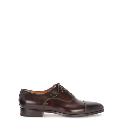 Shop Santoni Kenneth Glossed Leather Oxford Shoes