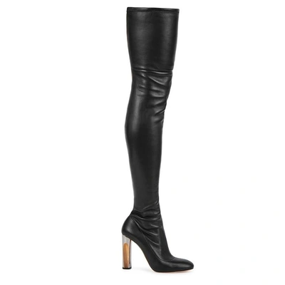 Shop Alexander Mcqueen Black Stretch-leather Thigh Boots