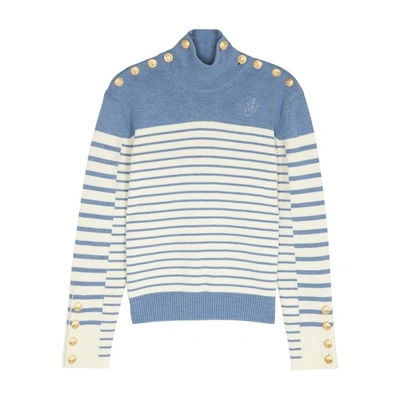 Shop Jw Anderson Blue Striped Merino Wool Jumper In Blue And White