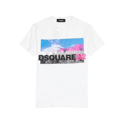 Shop Dsquared2 White Printed Cotton T-shirt