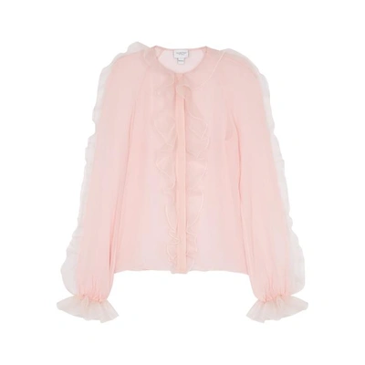 Shop Giambattista Valli Pink Ruffle-trimmed Silk Chiffon Blouse