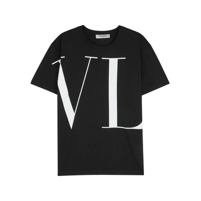 Shop Valentino Vltn-print Cotton T-shirt In Black