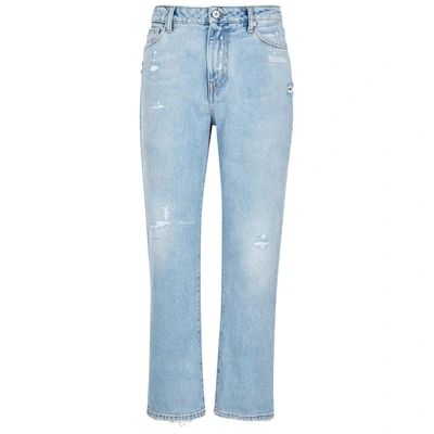 Shop Off-white Light Blue Distressed Straight-leg Jeans