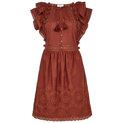 Shop Sea Ny Sofie Embroidered Cotton Dress In Terracotta
