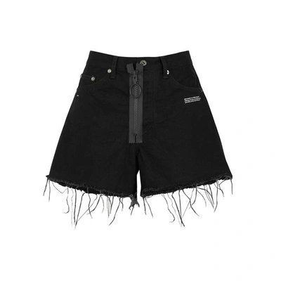 Shop Off-white Black Appliquéd Denim Shorts