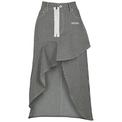 Shop Off-white Striped Asymmetric Denim Midi Skirt