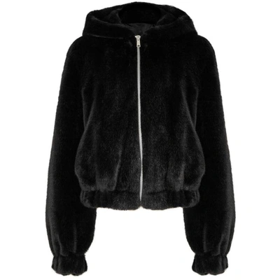 Shop Helmut Lang Black Hooded Faux Fur Jacket
