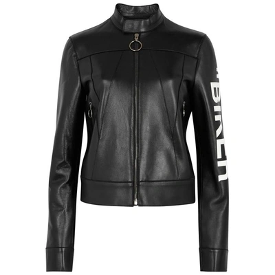 Shop Off-white Black Printed Leather Biker Jacket