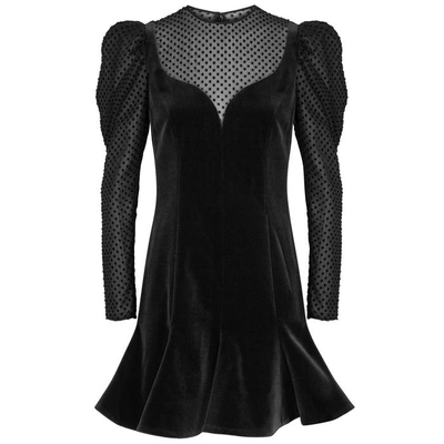 Shop Valentino Black Puff-sleeve Velvet Dress