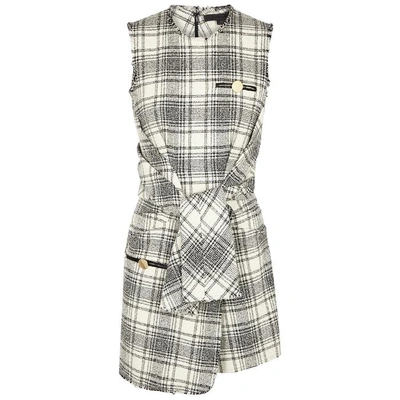 Shop Alexander Wang Checked Tie-front Tweed Dress In Black And White