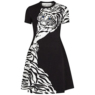 Shop Valentino Tiger-jacquard Stretch-knit Dress In Black And White
