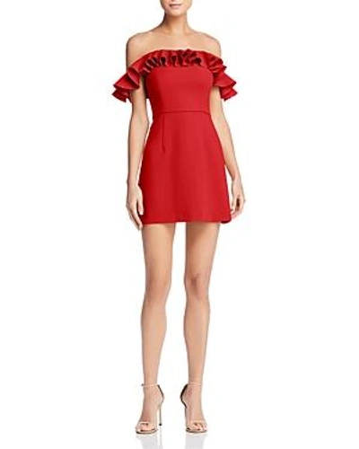 Shop French Connection Whisper Light Ruffled Off-the-shoulder Dress In Shanghi Red