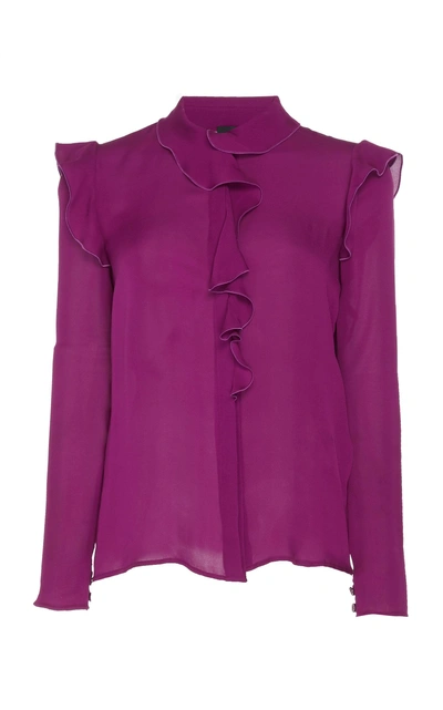 Shop Giambattista Valli Ruffle Silk Blouse In Purple