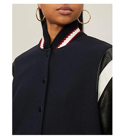 Shop Stella Mccartney Appliquéd Faux-leather And Wool Varsity Jacket In Ink