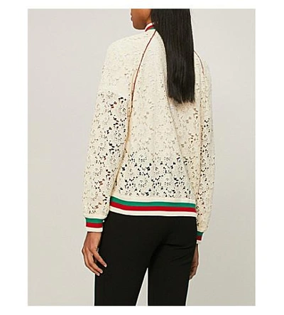 Shop Gucci Logo-embroidered Lace Bomber Jacket In Cream