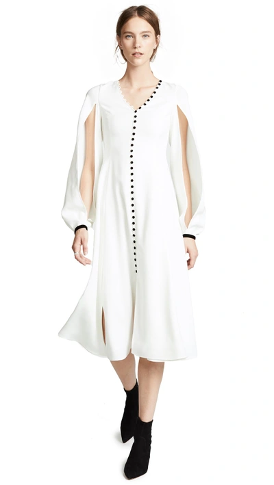 Shop Adeam Buttoned V Neck Dress In White