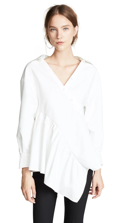 Shop Adeam Twisted Wrap Shirt In White