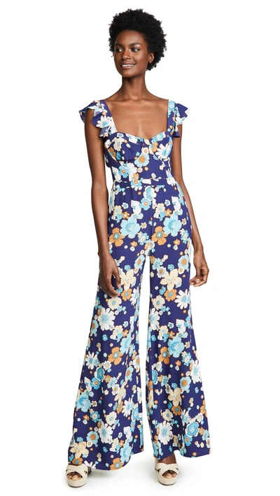 Shop For Love & Lemons Magnolia Ruffle Jumpsuit In Midnight Blossom