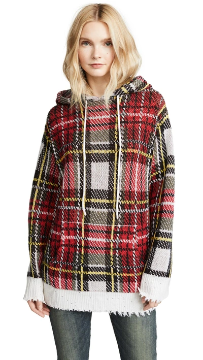 Shop R13 Plaid Cashmere Hooded Sweater In White Multi Plaid