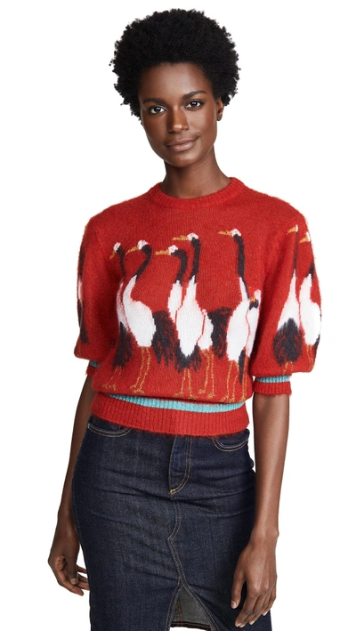 Shop Stella Jean Short Sleeve Swan Sweater In Red