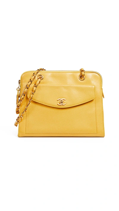 Shop Chanel Caviar Pocket Tote Bag In Yellow