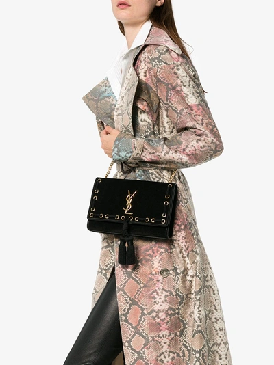 Shop Saint Laurent Black Kate Medium Suede Leather Shoulder Bag