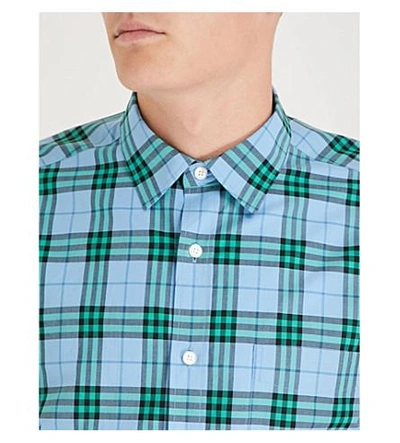 Shop Burberry Alexander Checked Regular-fit Cotton Shirt In Blue Topaz