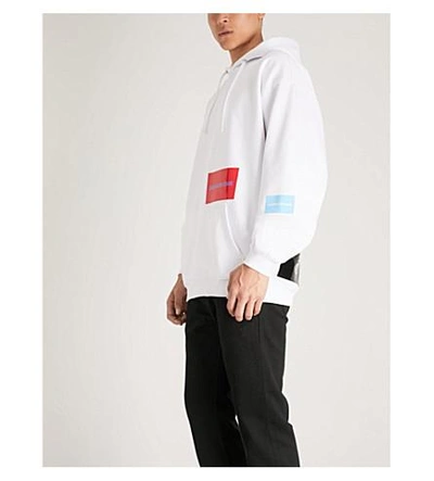 Shop Ck Jeans Multi-patch Cotton-blend Hoody In Bright White / Sky Blue