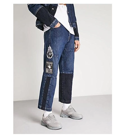 Shop Mcq By Alexander Mcqueen Patchwork Regular-fit Cropped Jeans In American Blue