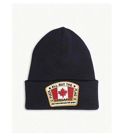 Shop Dsquared2 Canadian Flag Patch Beanie In Navy