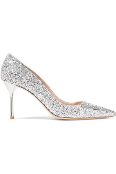 Shop Miu Miu Glittered Leather Pumps In Silver