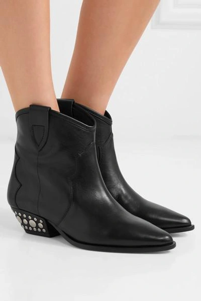 Isabel Marant Black Dawyna 40 Leather Ankle Boots | ModeSens