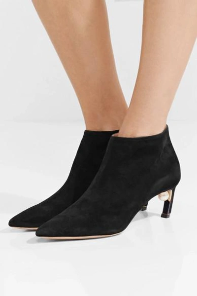 Shop Nicholas Kirkwood Mira Faux Pearl-embellished Suede Ankle Boots In Black